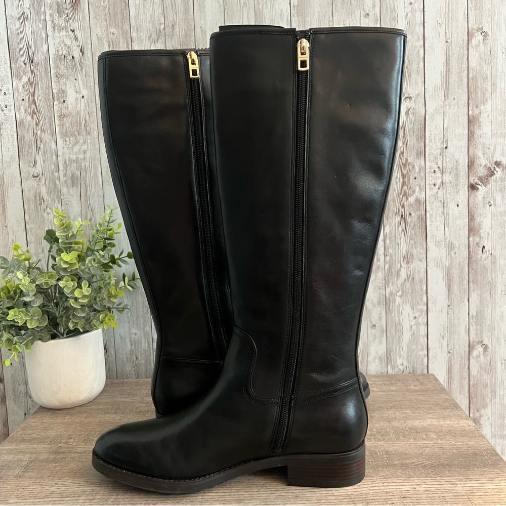 Coach Easton Tall Equestrian Black Leather Boots Gold Buckle Sophisticated 9 - Picture 3 of 10